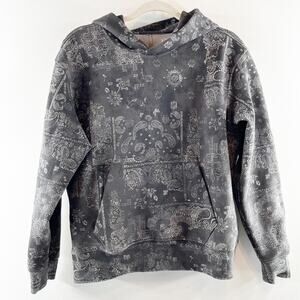 Abercrombie YPB neoKnit Max Popover Hoodie Sweatshirt Bandana Paisley Print Gray